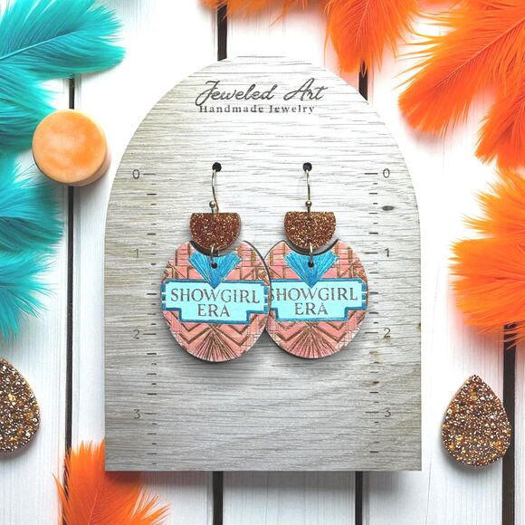 Pre-order Hand-Painted Showgirl Era Inspired Art Deco Glitter Wood Earrings - Picture 3 of 5